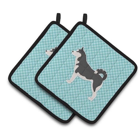 Carolines Treasures Carolines Treasures BB3780PTHD Siberian Husky Checkerboard Blue Pair of Pot Holders BB3780PTHD